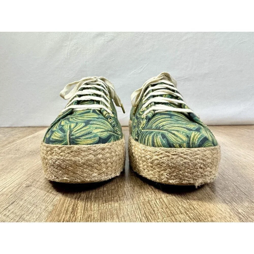 Keds Rifle Paper Shoes Womens 9.5 Espadrille Sneakers Green Tan Leaves WF58366M